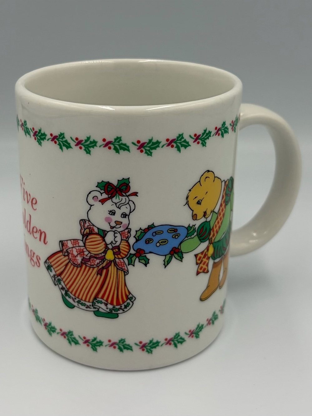 VTG Christmas Mug Vintage Five Golden Rings ‘93 TCFC Holiday Cup Teddy Bear Song